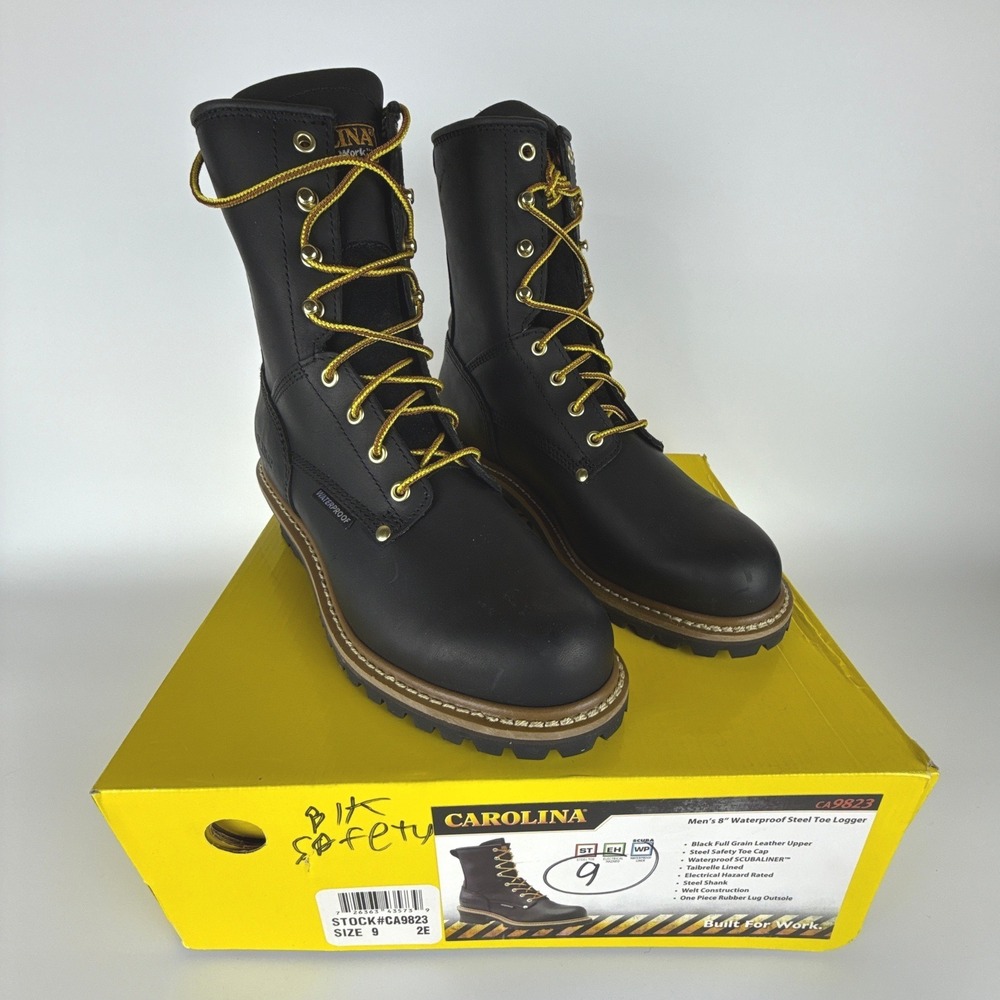 Carolina 8 Inch Steel Toe Logger Boots Mens 9 2E Black CA9823 Waterproof